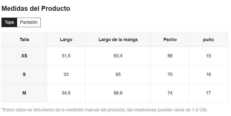 guia de tallas